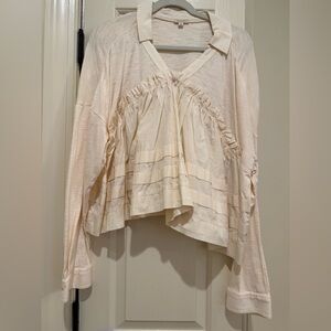 Pilcro Cream Ruffle Panel V-Neck Tunic